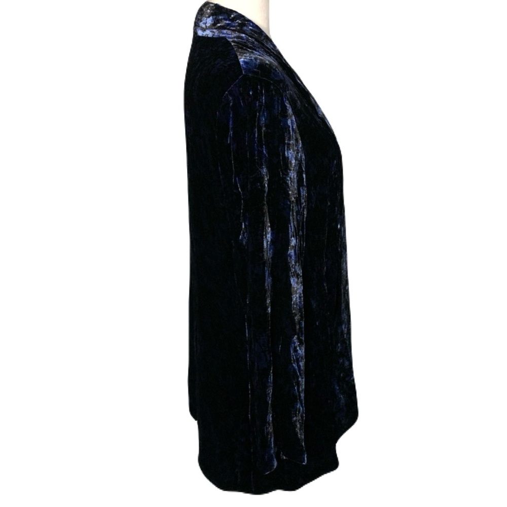 Eileen Fisher Women’s Medium Black & Blue Velvet Silk Rayon Open Front Cardigan - Picture 4 of 7